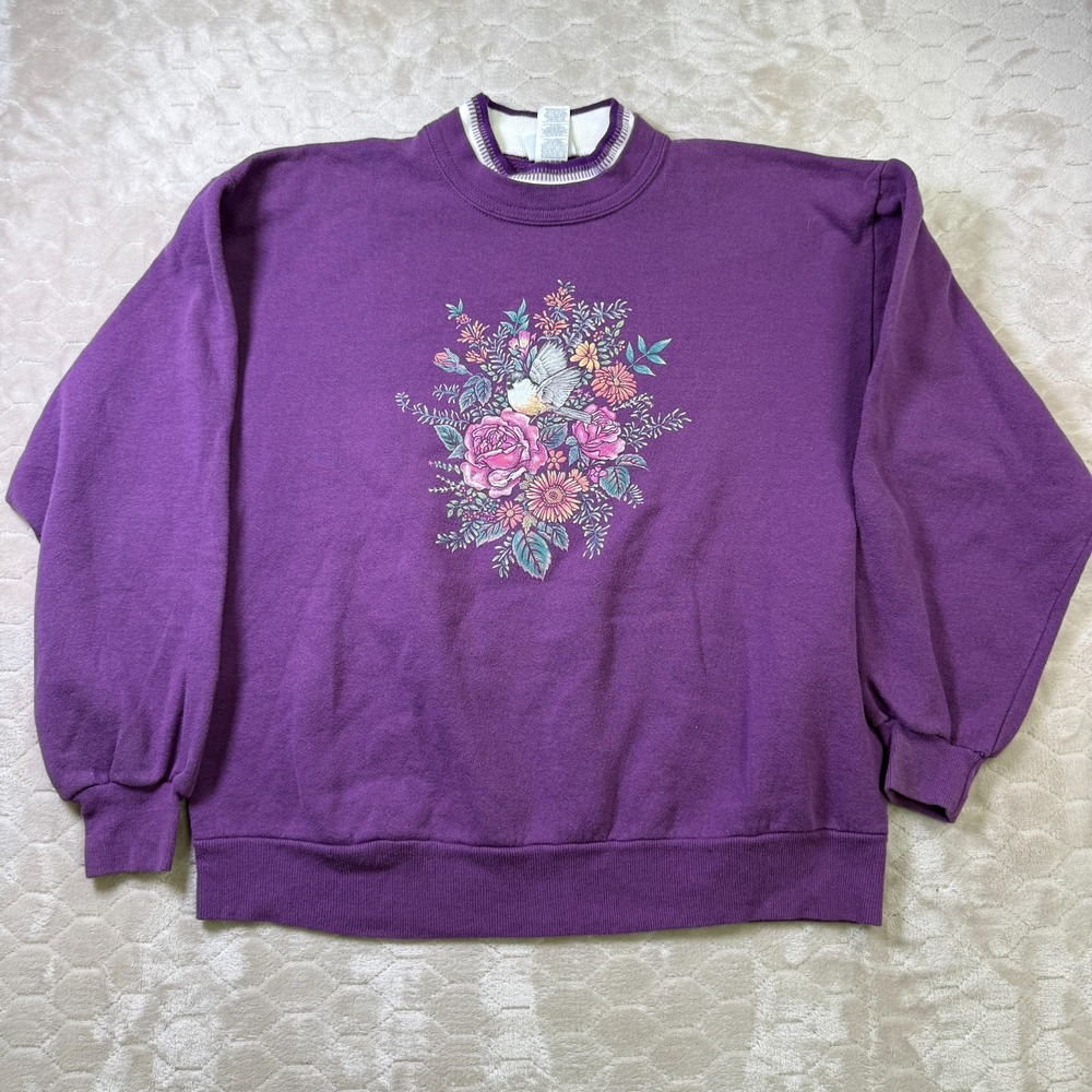 VTG Whim Z Sweatshirt Floral Mock Neck Long Sleeve Grandmacore Sweatshirt Sz Lg